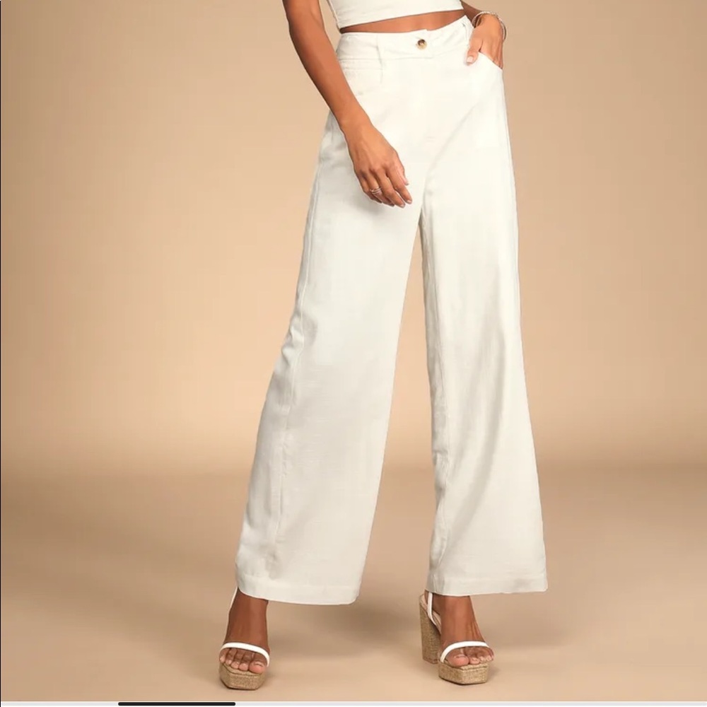 Lulus Set for Springtime Ivory High-Waisted Wide-Leg Pants